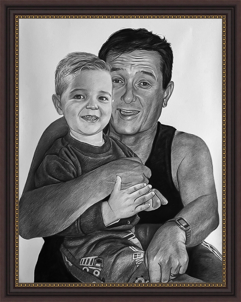 Father and young son pencil portrait from photo
